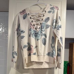 Inspired hearts Floral Lace-Up Sweater size medium 1:8